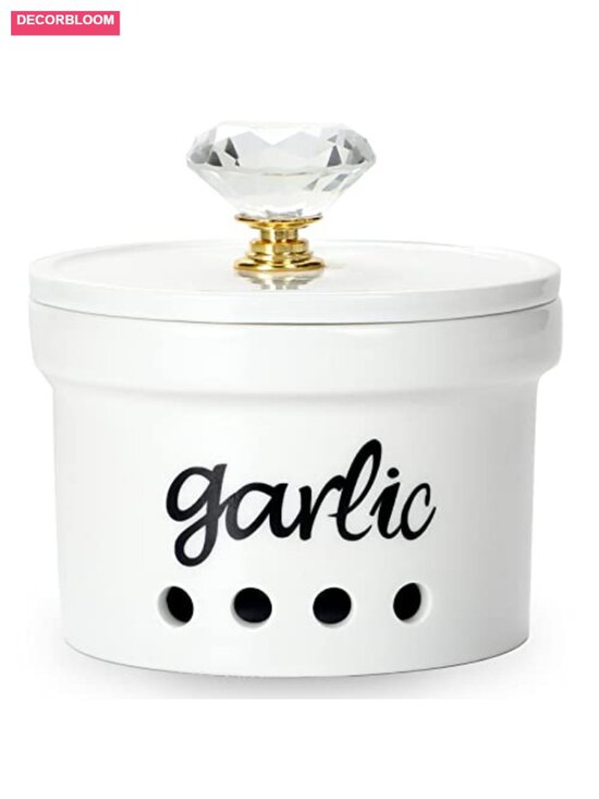 Other - Ceramic Garlic Keeper with Crystal Lid, 12.5 oz, Farmhouse Kitchen Decor